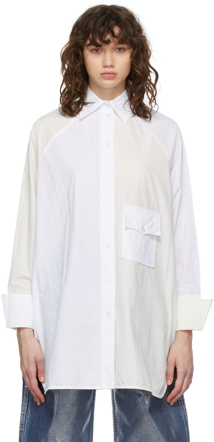 GANNI White & Off-White Oversized Shirt Dress