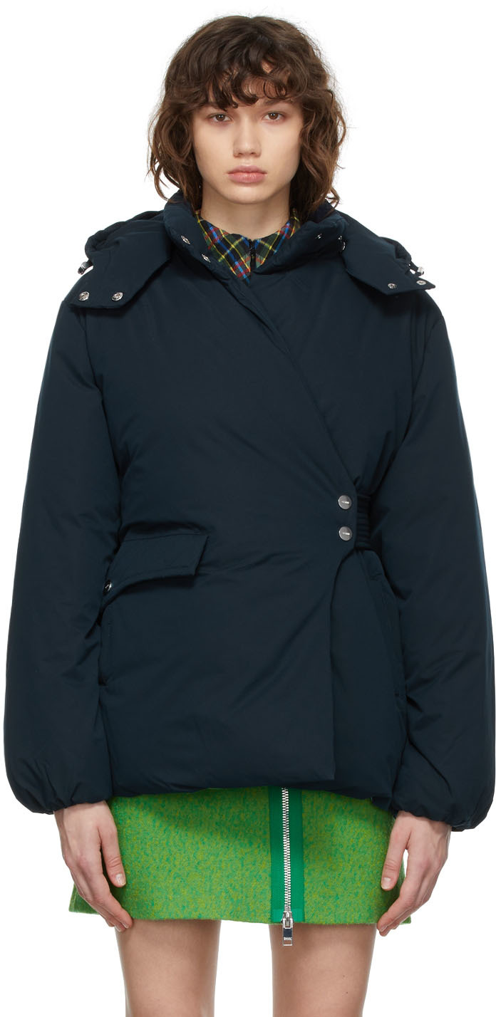 GANNI Navy Recycled Puffer Jacket