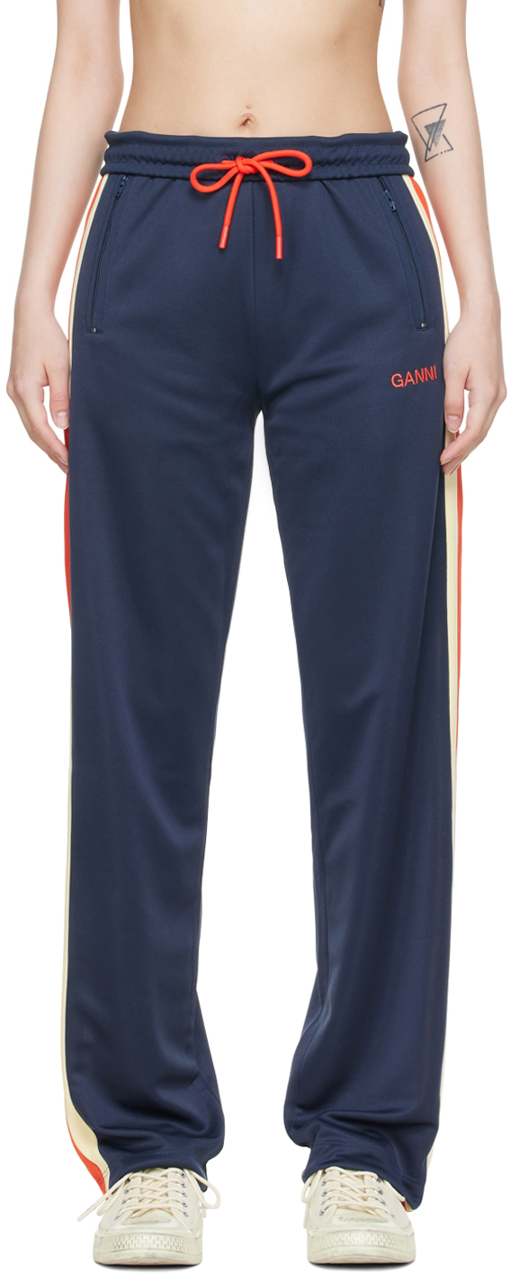 GANNI Navy Recycled Polyester Lounge Pants