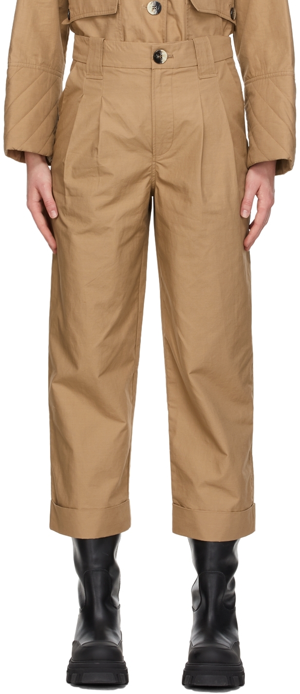 GANNI Beige Canvas Pleated Trousers