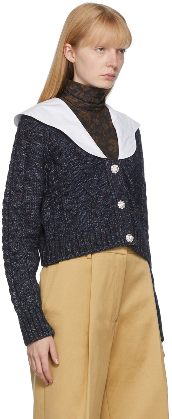 Navy Cable-Knit Cropped Cardigan