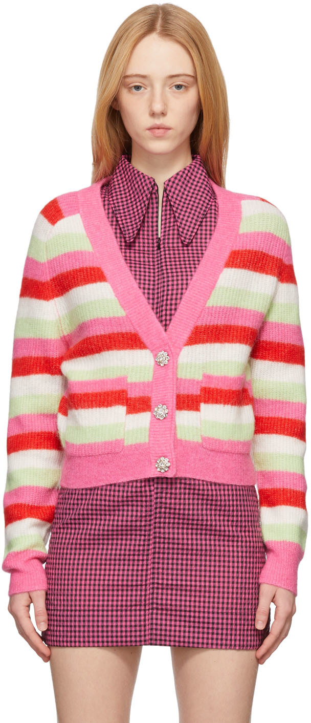 GANNI Multicolor Alpaca & Wool Stripe Soft Cardigan