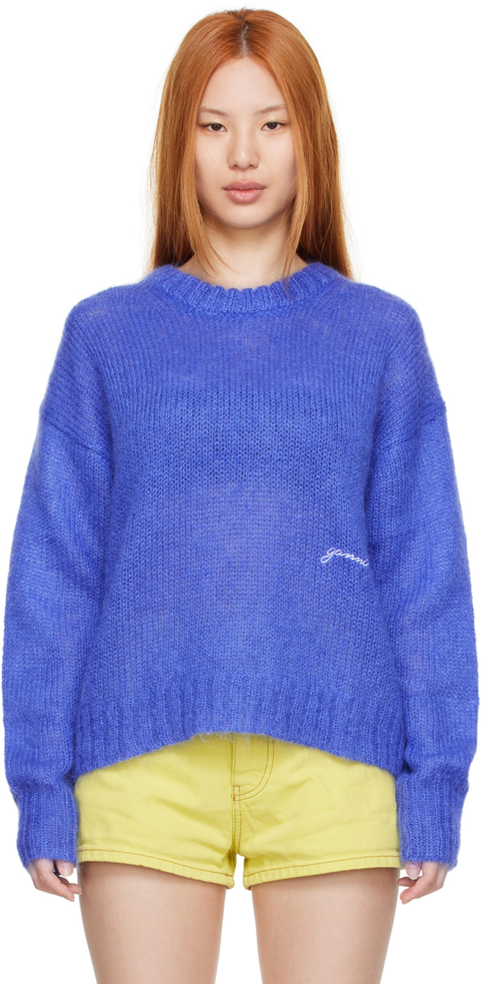 Ganni Blue Mohair Sweater In 792 Dazzling Blue