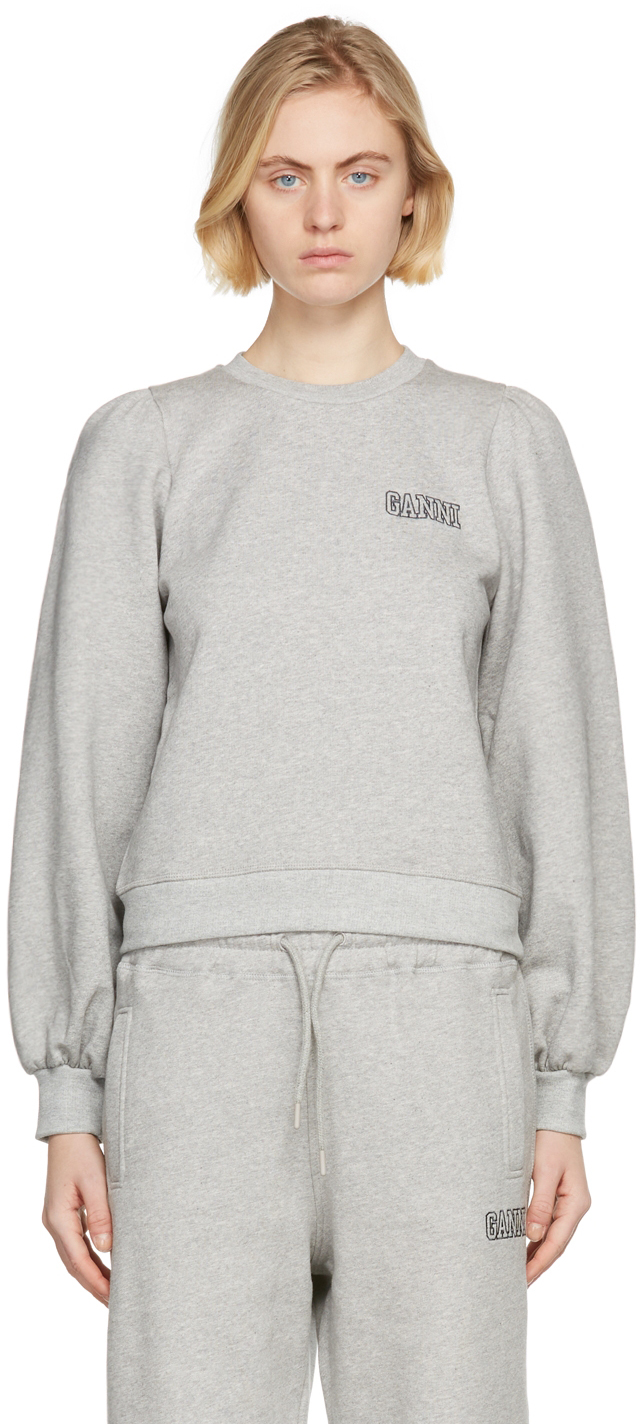 Grey Software Isoli Puff Shoulder Sweatshirt by GANNI on Sale