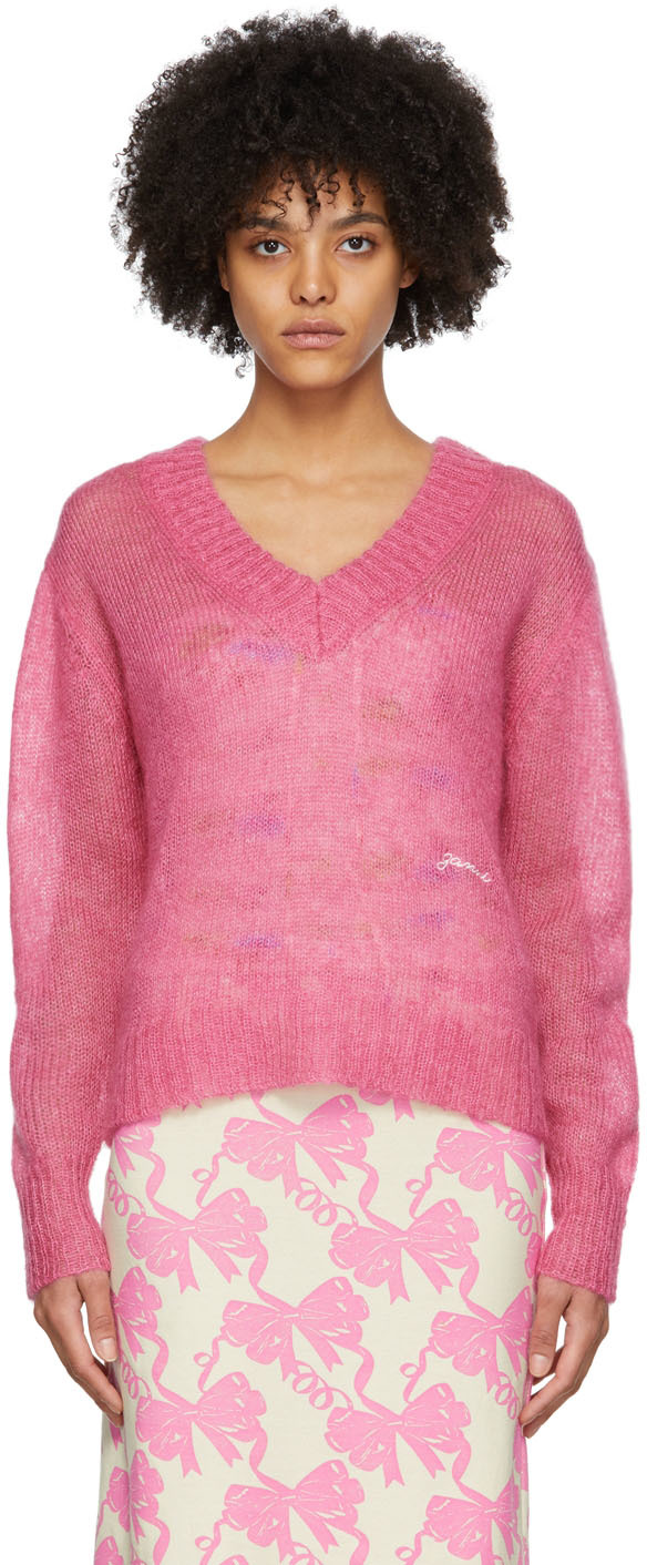 GANNI Pink Mohair Sweater