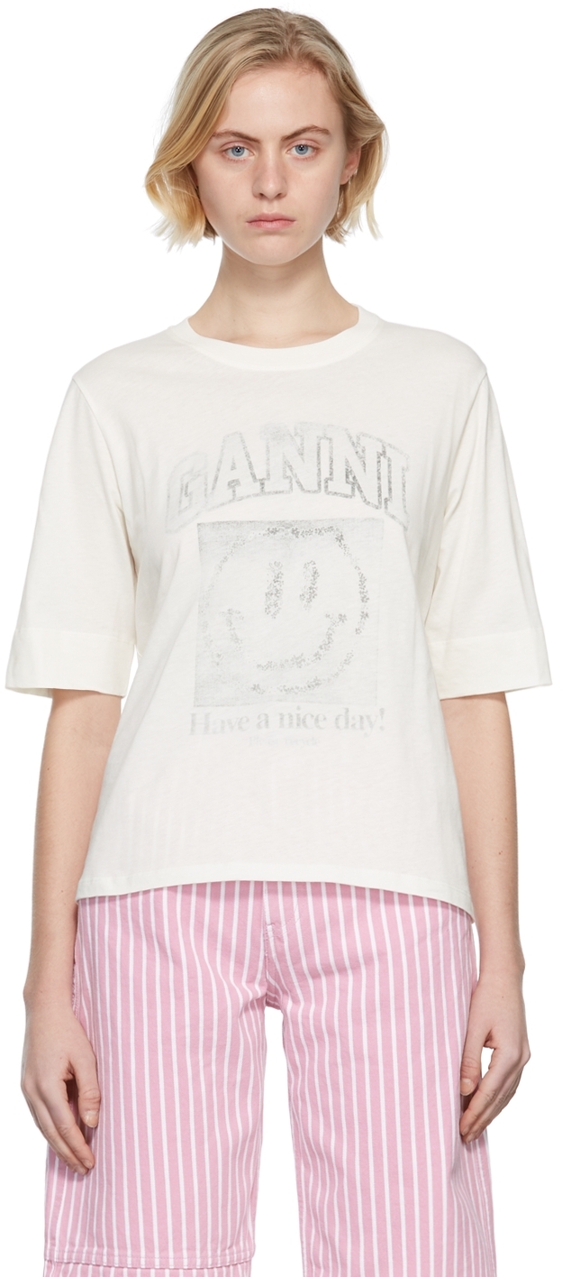 Ganni Smiley Cotton T-shirt in Pink