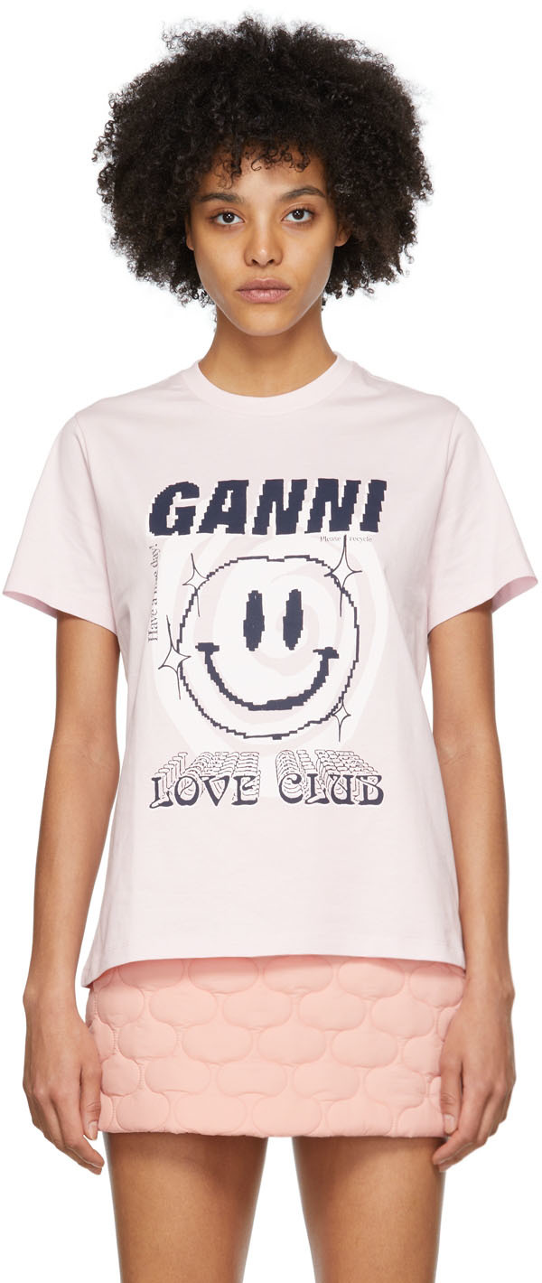 GANNI: Pink 'Love Club' T-Shirt | SSENSE UK