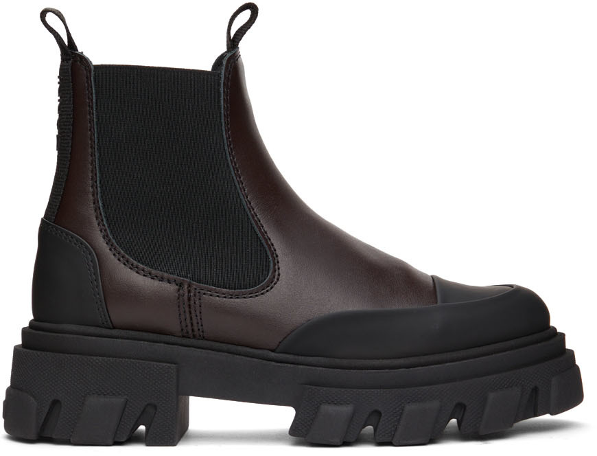 GANNI Brown Leather Chelsea Boots