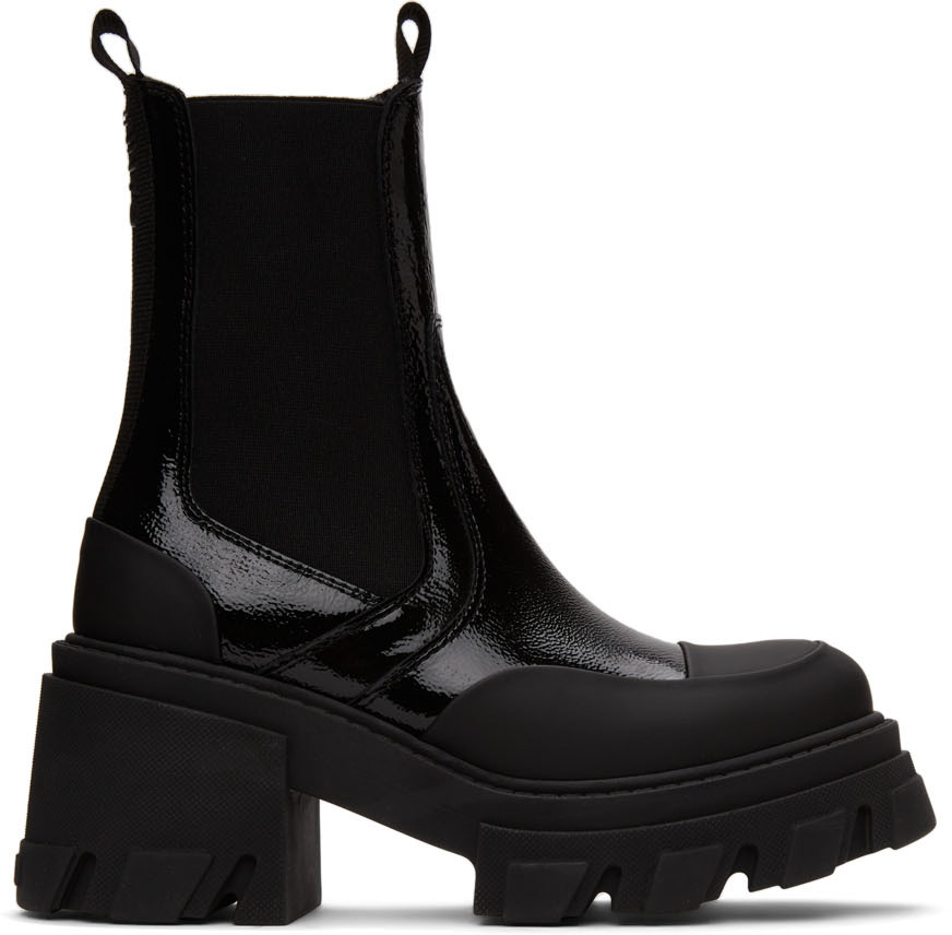 GANNI Black Leather Mid-Calf Boots