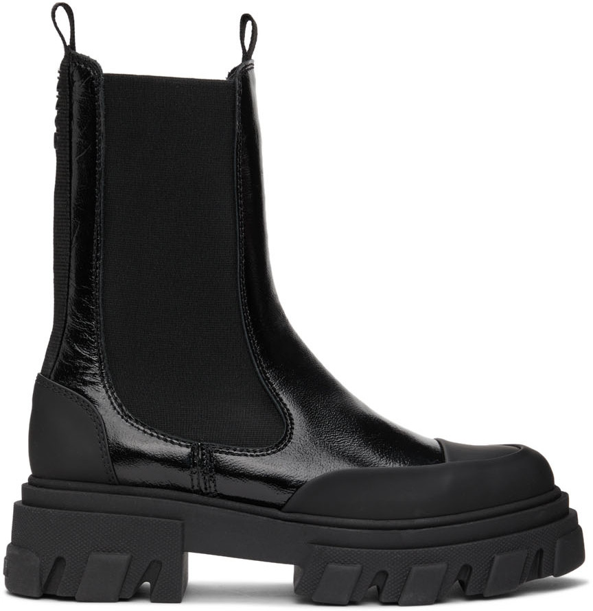 Black Naplack Chunky Chelsea Boots by 