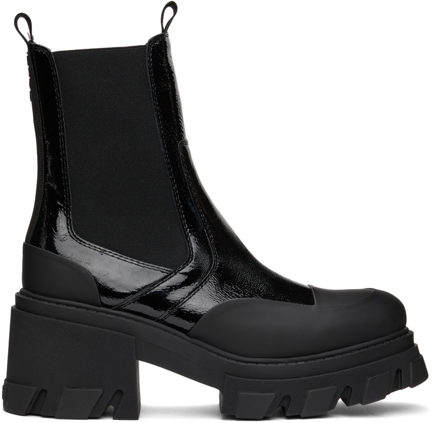 GANNI Black Patent Leather Chelsea Boots