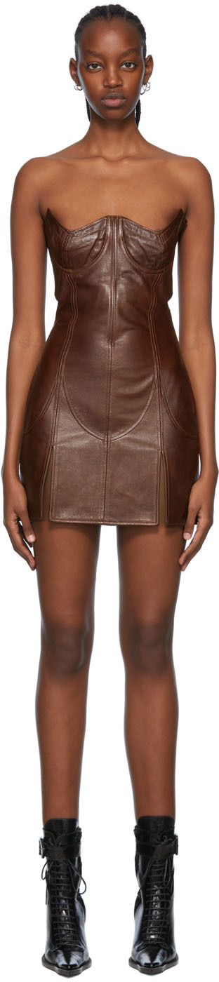 brown leather mini dress