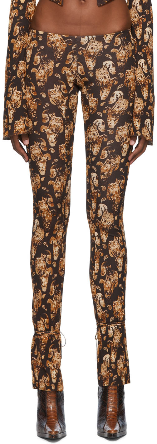 Knwls Brown Perse Trousers In Paisley Dark