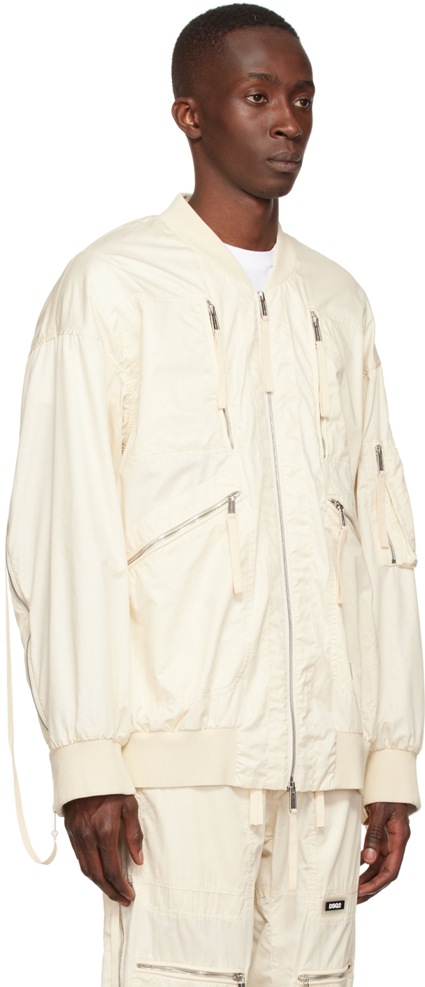 Dsquared2 Off-white Cotton Bomber In 102 Butter
