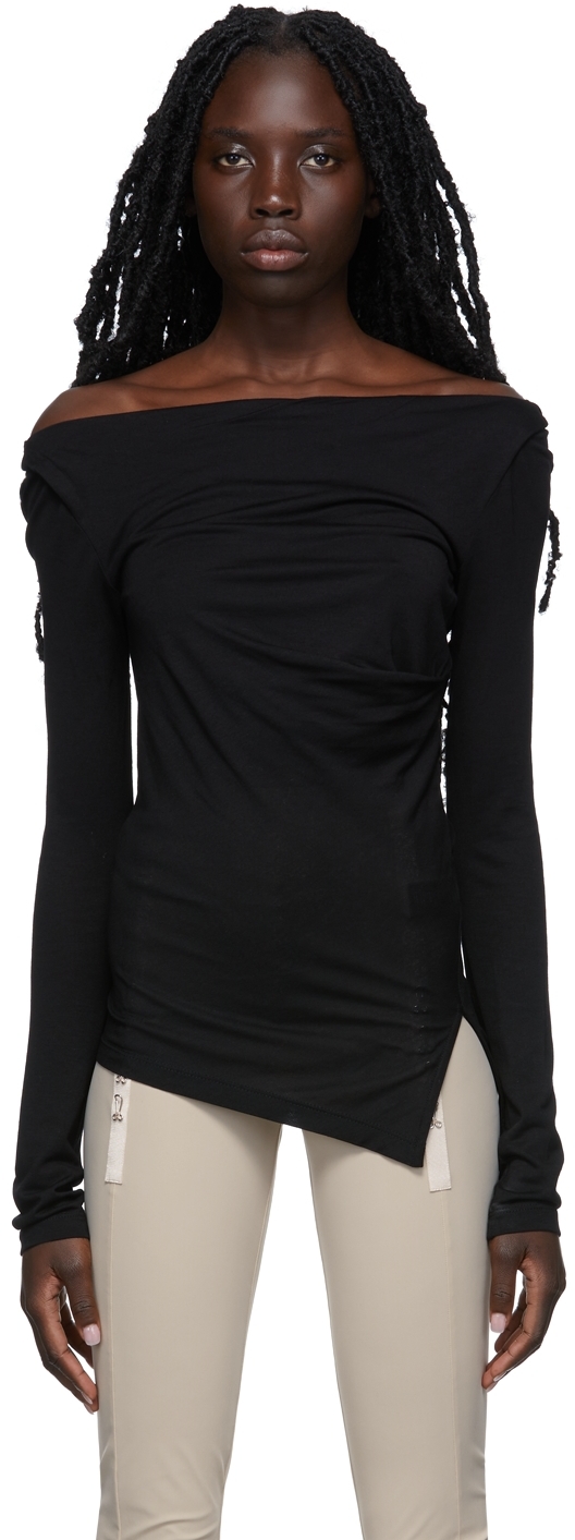 Helmut Lang Black Ruched Long Sleeve T-Shirt