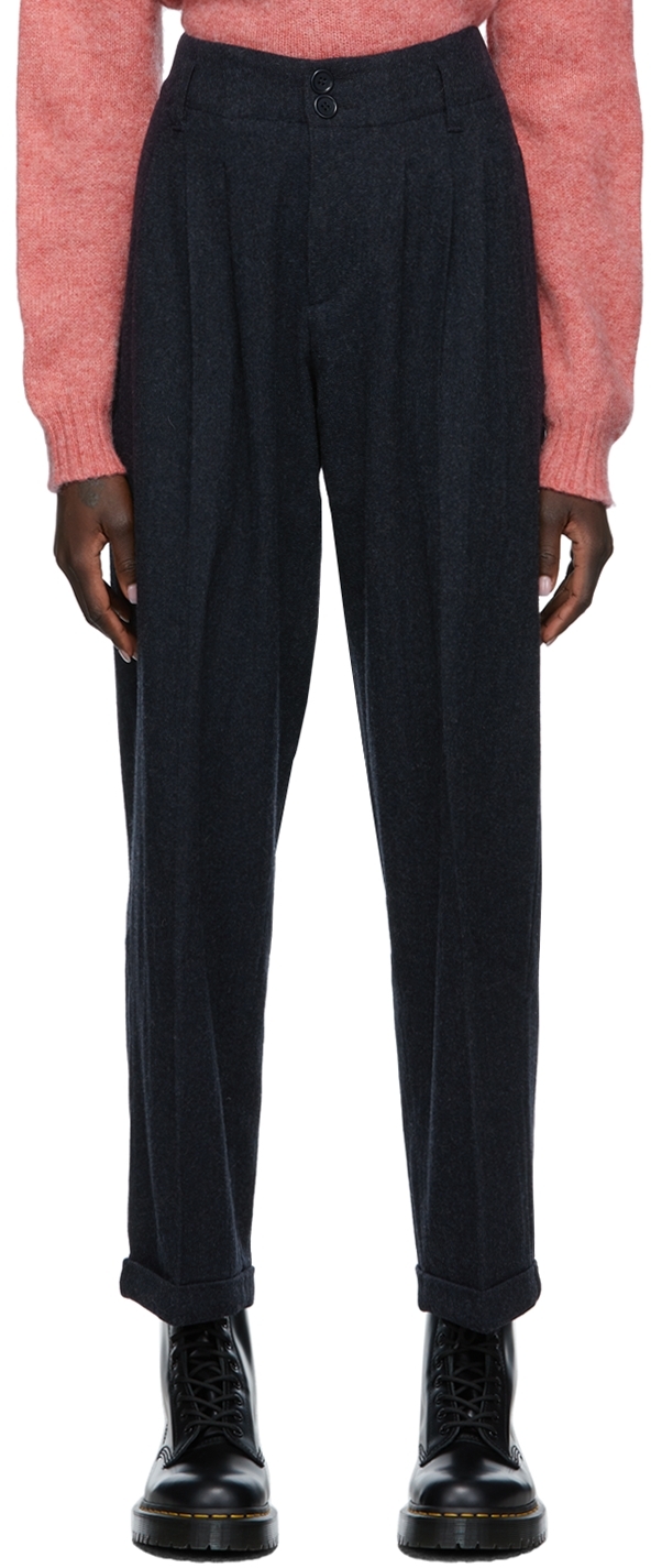 Navy Keaton Washed Wool Trousers by YMC 