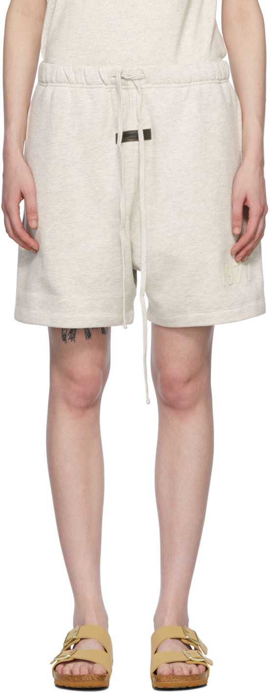 Essentials Off-white Cotton Shorts In Light Oatmeal