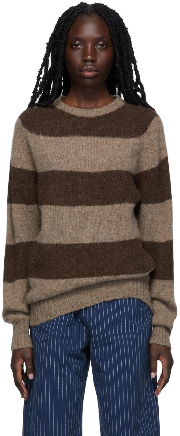 YMC Brown Suedehead Lambswool Crewneck Sweater