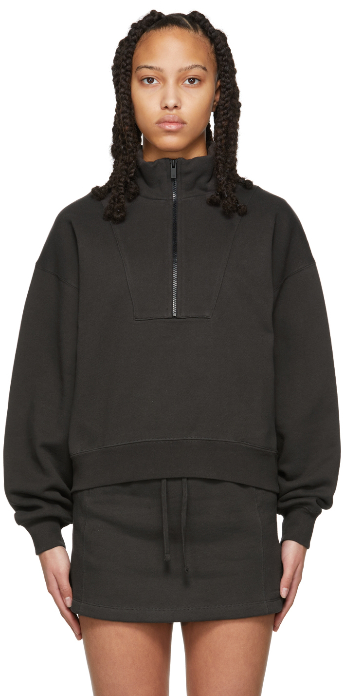 Fear of God ESSENTIALS: Black 1/2 Zip Pullover Sweatshirt | SSENSE