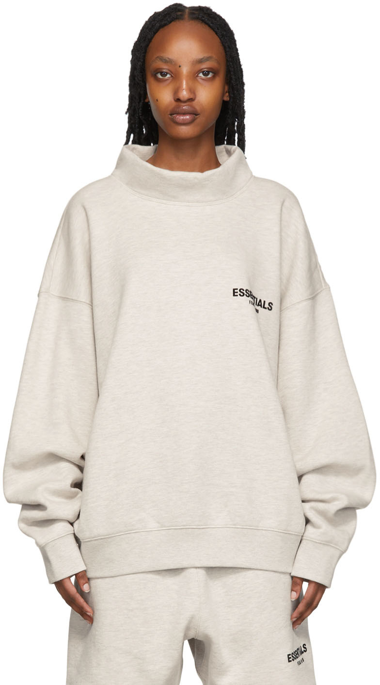 Essentials: Off-White Mock Neck Sweatshirt | SSENSE