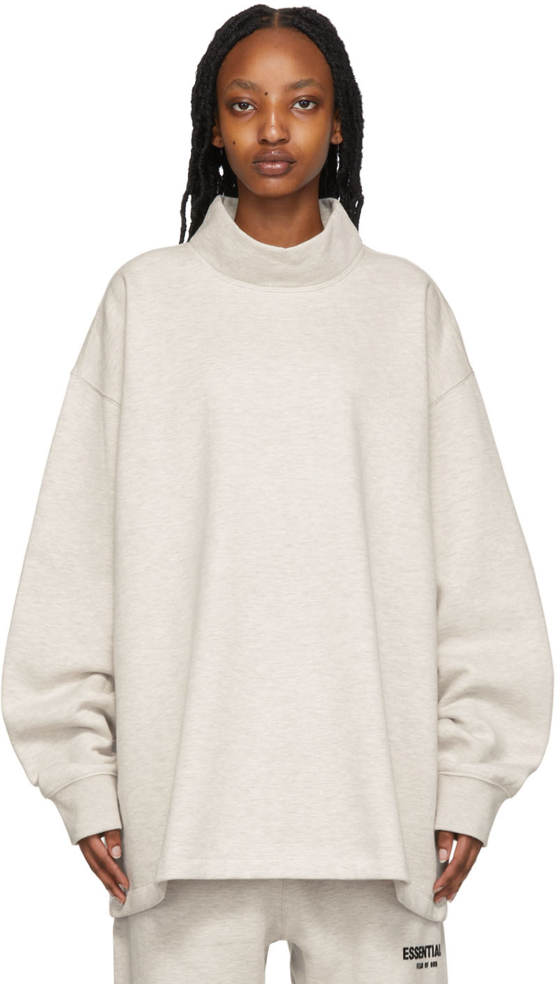 Essentials Off-White Relaxed Mock Neck Sweatshirt