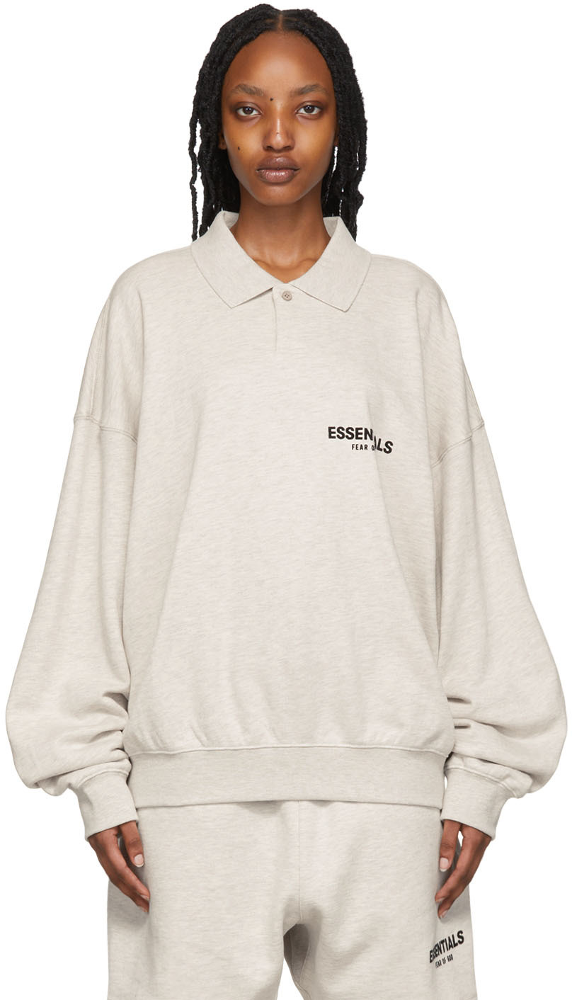 Essentials: Off-White Cotton Long Sleeve Polo | SSENSE