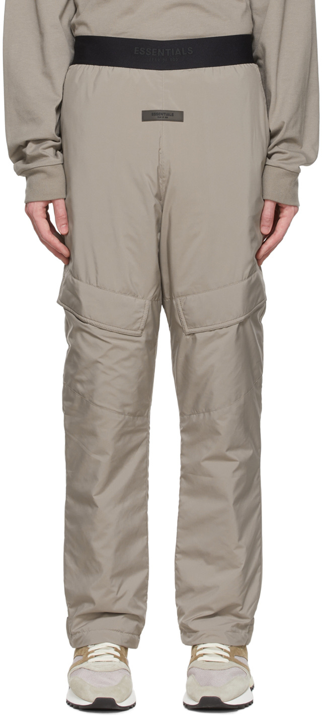 Taupe Polyester Cargo Pants