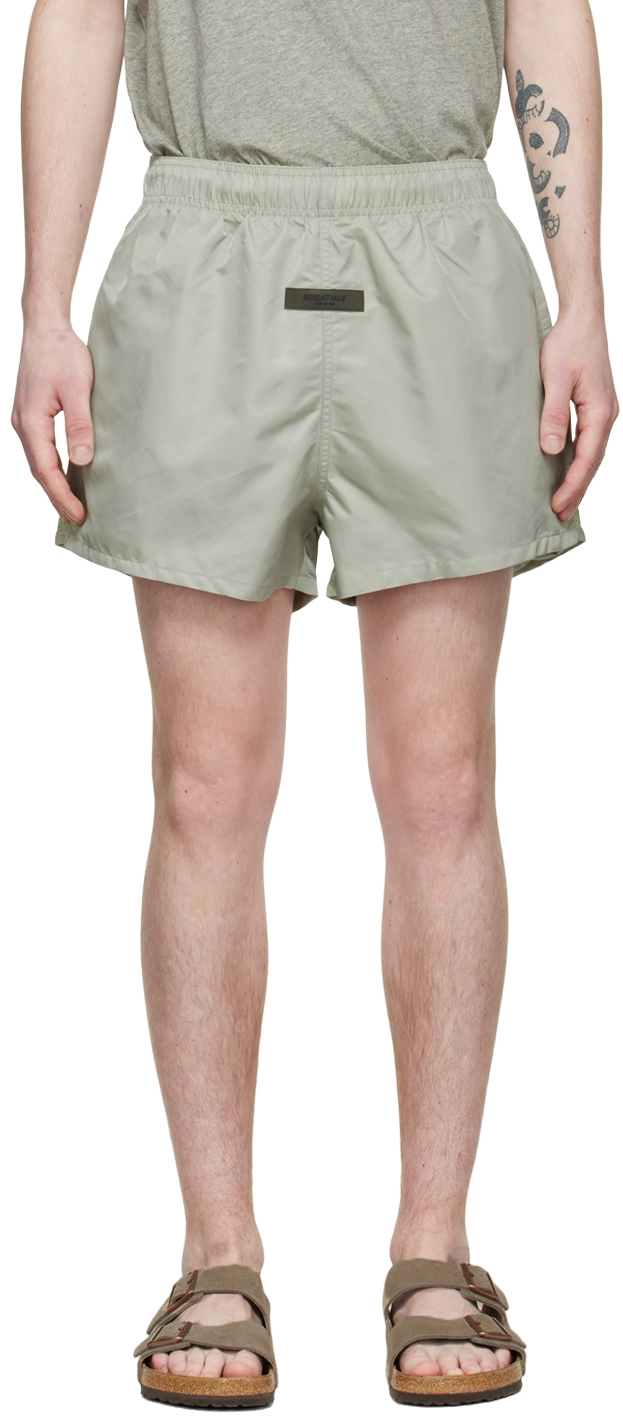 Essentials Logo-appliquéd Straight-leg Taslan Nylon Shorts In Green