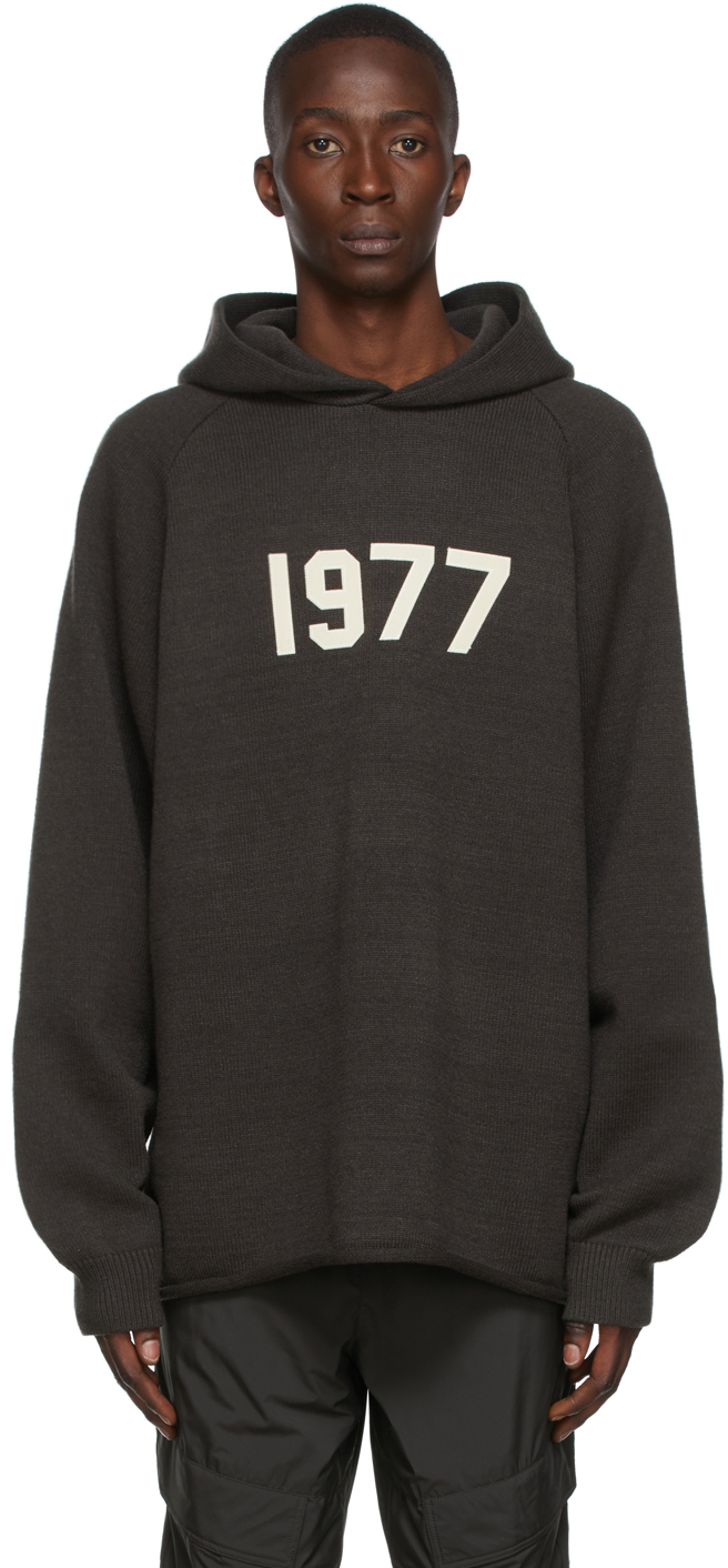 Essentials Black Knit '1977' Hoodie | Smart Closet