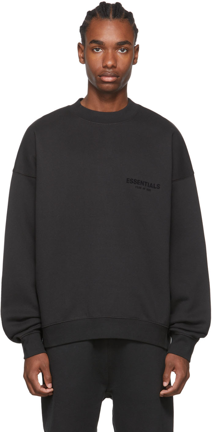 Essentials: Black Crewneck Sweatshirt | SSENSE