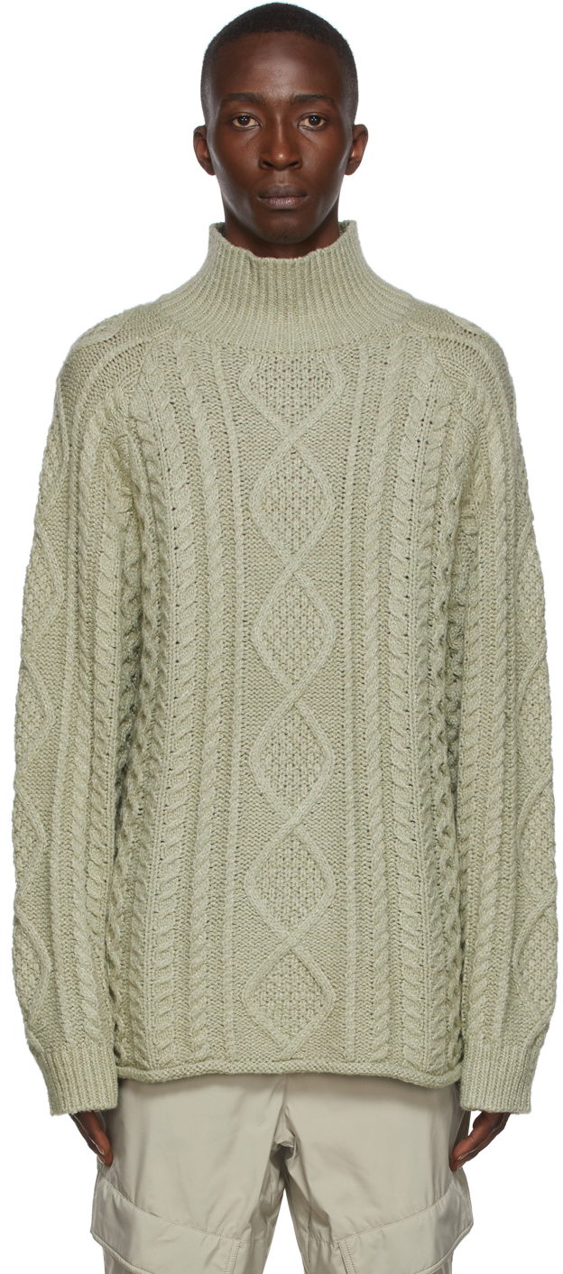 Green Cable Knit Turtleneck by Essentials on Sale