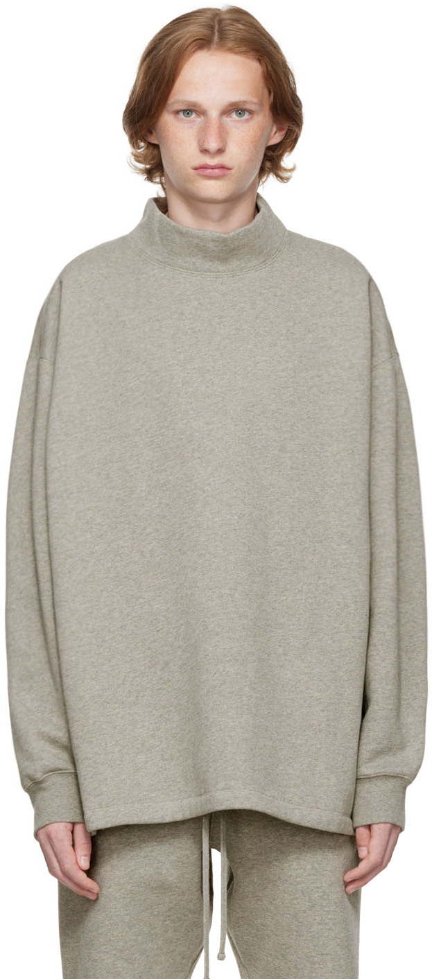 Gray Relaxed Mock Neck Sweatshirt by Fear of God ESSENTIALS on Sale