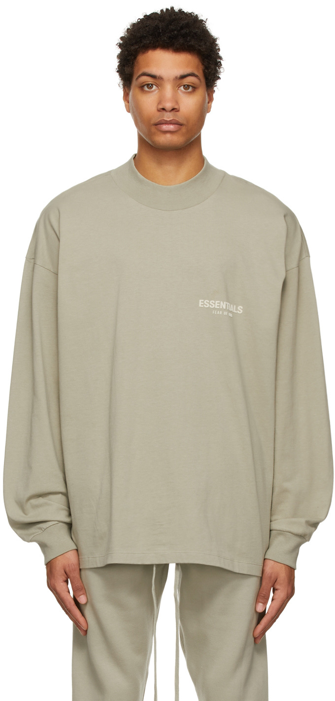 Green Cotton Jersey Long Sleeve T-Shirt by Fear of God ESSENTIALS on Sale