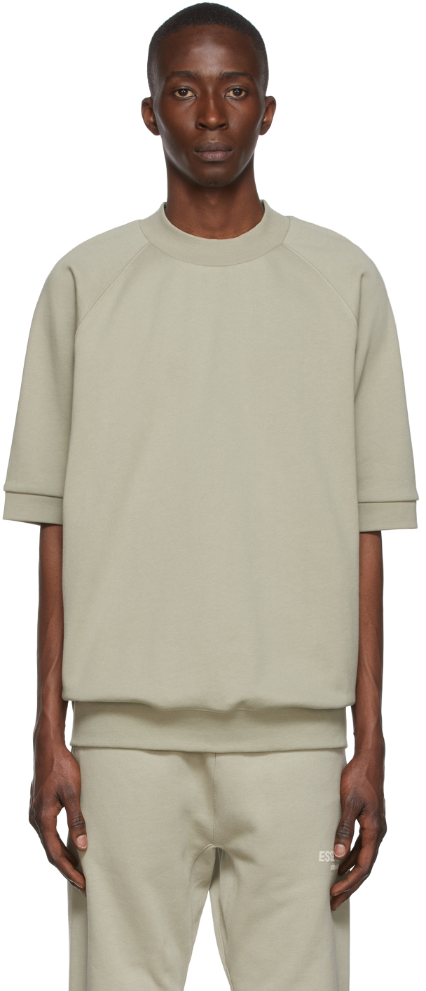 Fear of God ESSENTIALS: Green Raglan Short Sleeve Sweatshirt | SSENSE