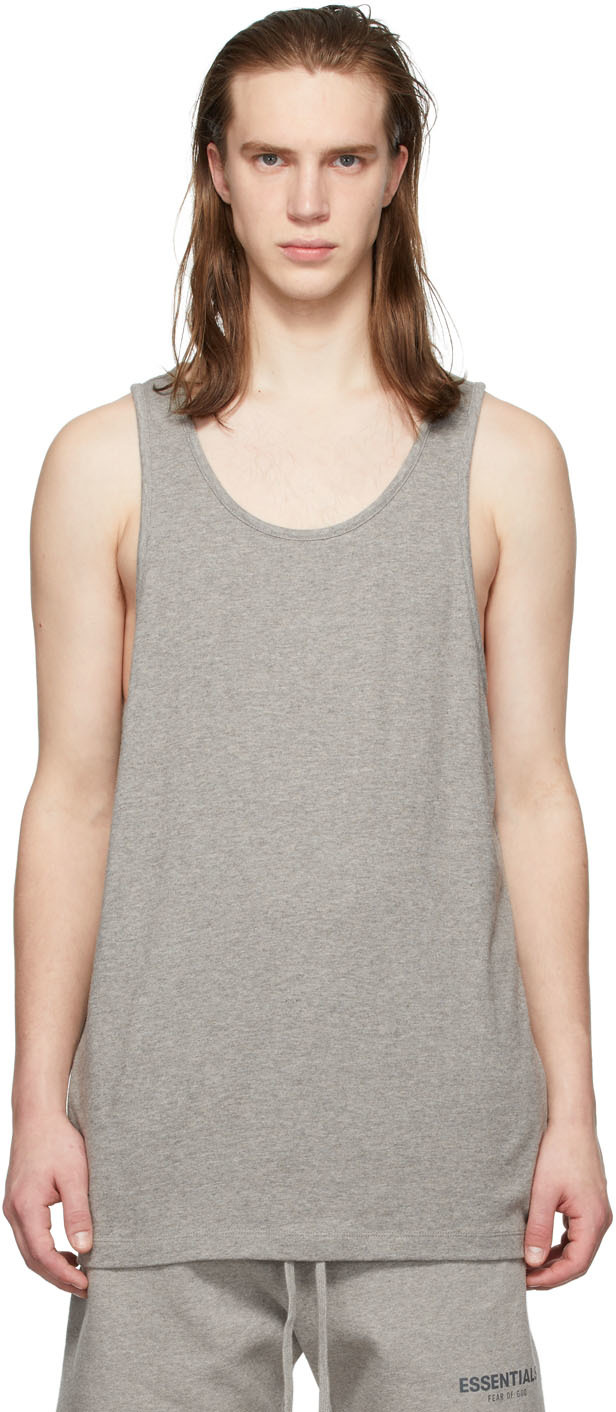 Essentials Three-Pack Grey Jersey Tank Tops