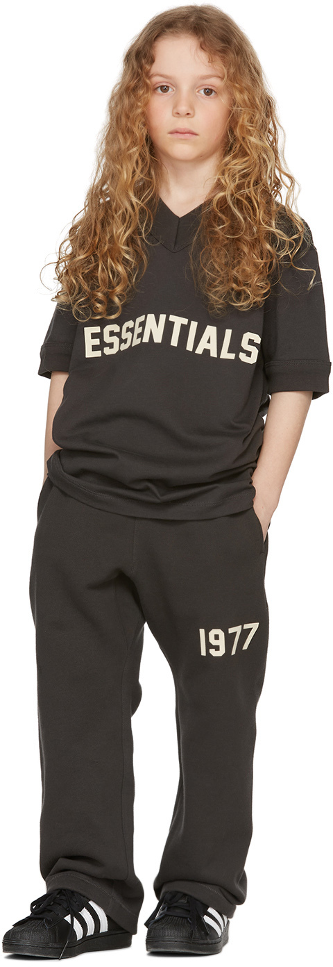 Essentials Kids Black Logo V-Neck T-Shirt