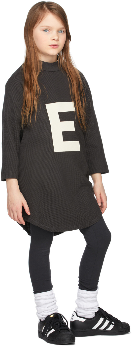 Essentials Kids Black Big E Three-Quarter Sleeve T-Shirt