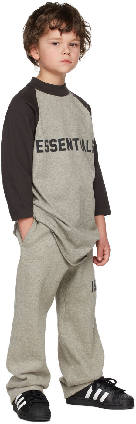 Essentials Kids Grey Three-Quarter Sleeve Baseball T-Shirt
