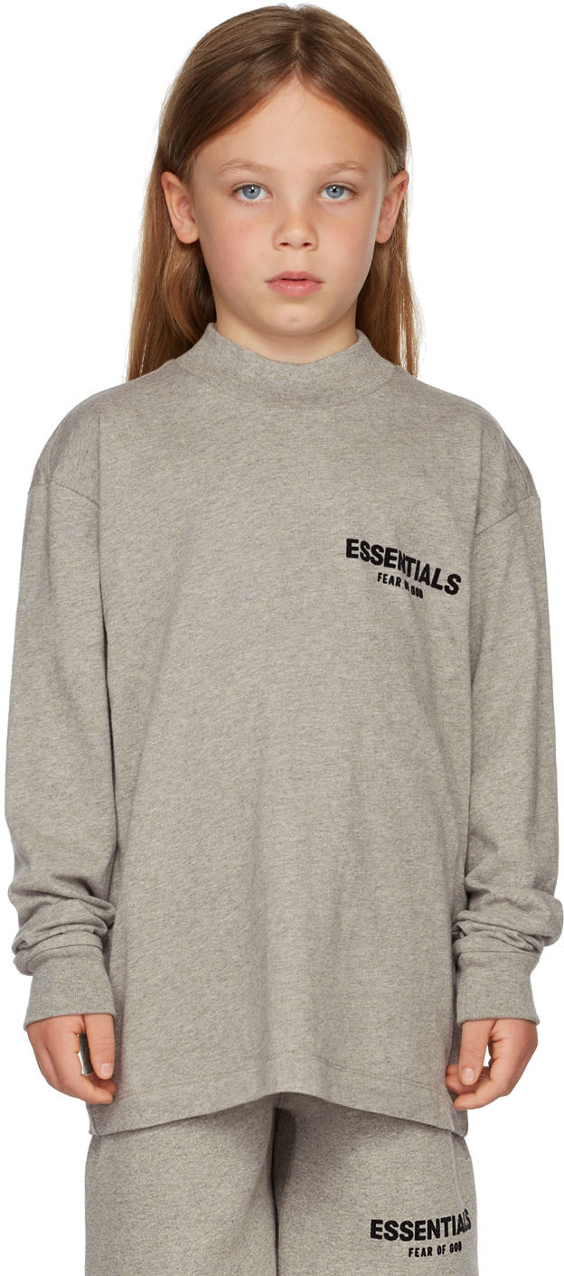 Essentials Kids Gray Logo Long Sleeve T-Shirt