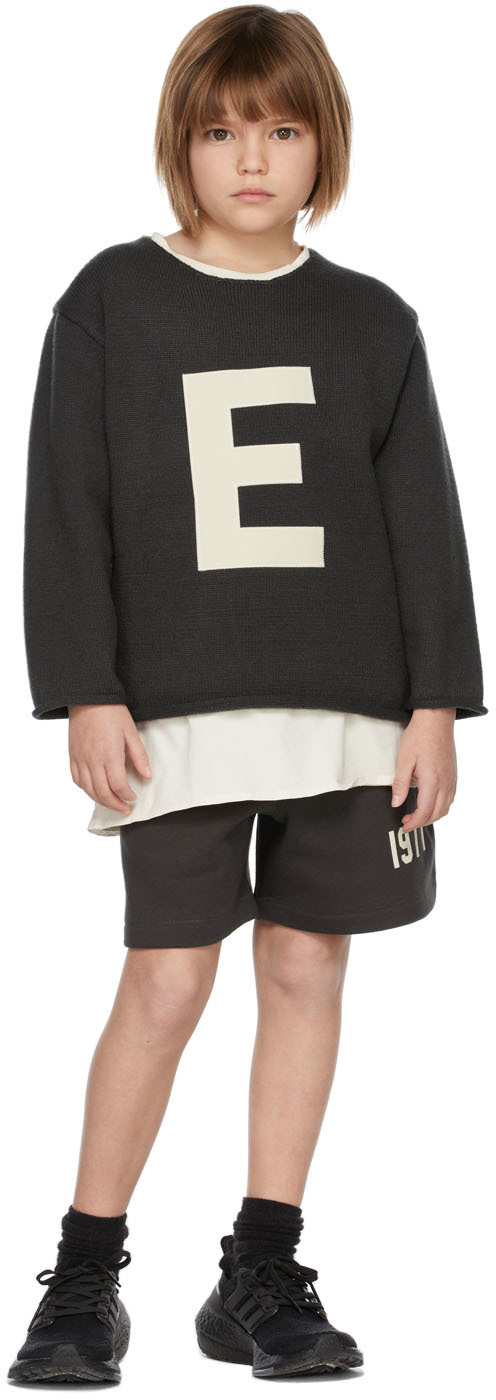 Essentials Kids Black Knit Big E Sweater