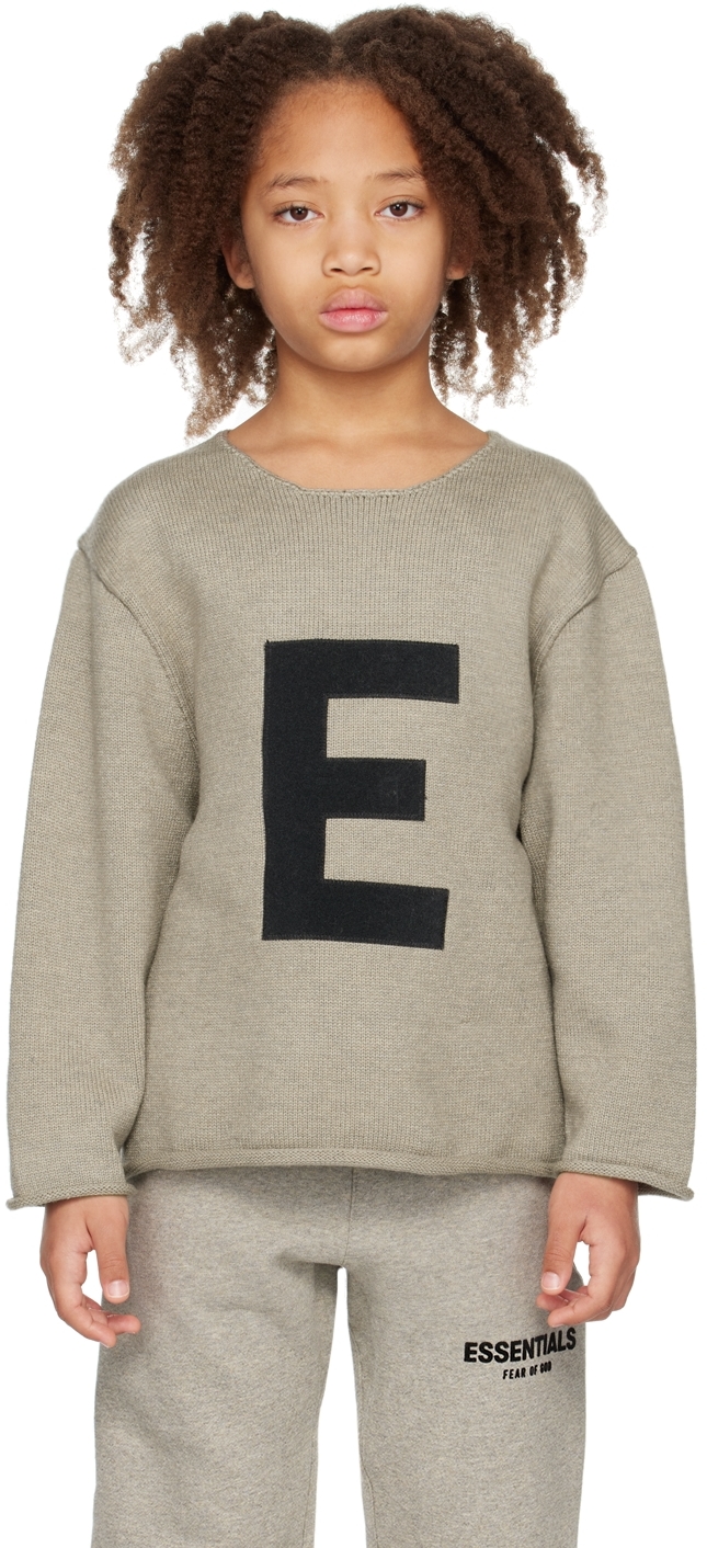 Essentials Kids Beige Big E Sweater In Dark Oatmeal