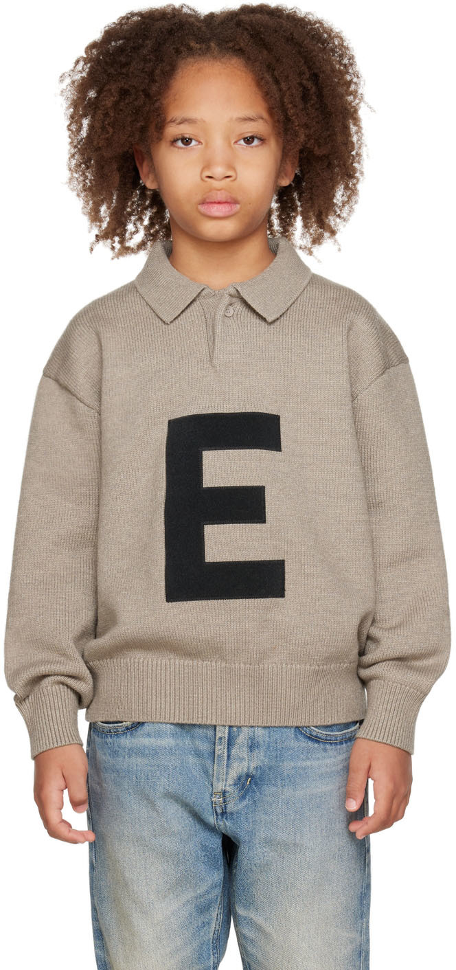 Essentials Kids Gray Big E Sweater In Dark Oatmeal