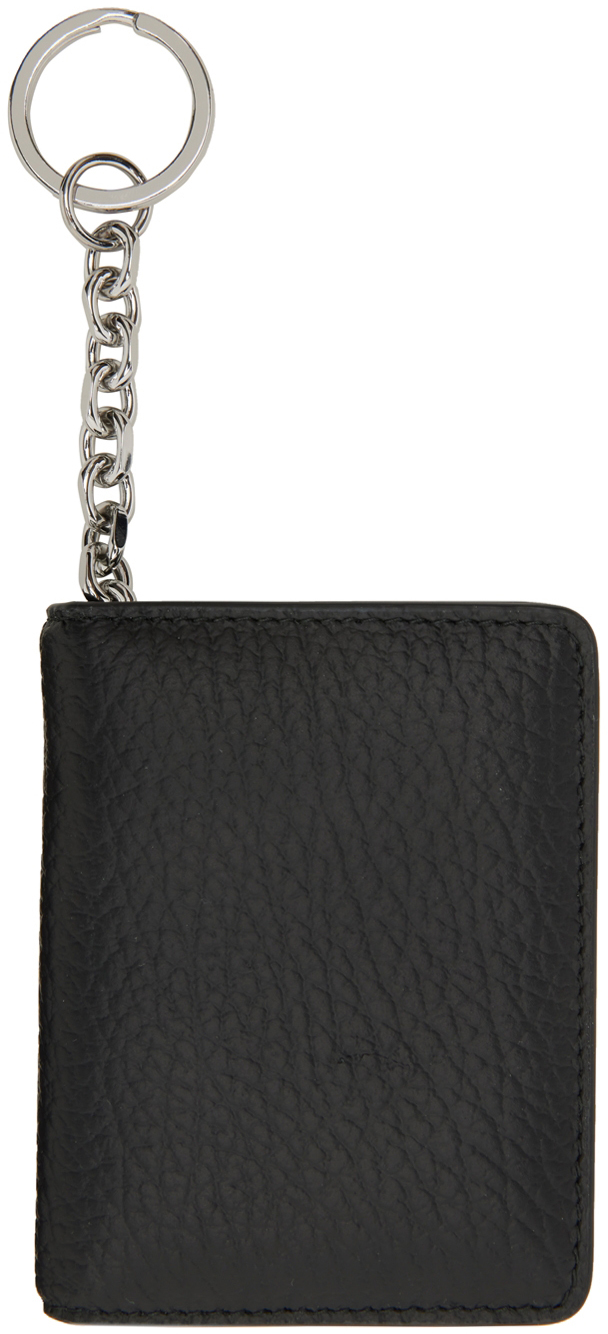 Unisex Black Card Holder with Retractable Keychain