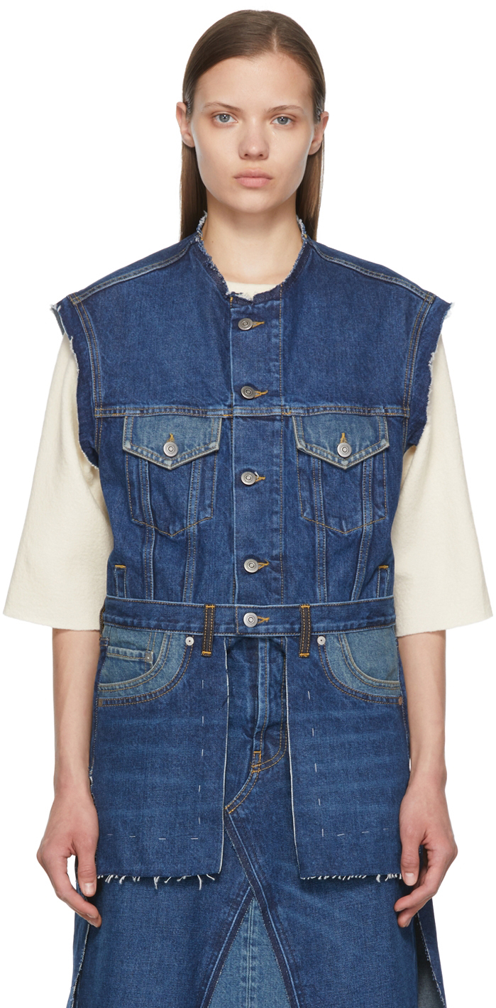 MAISON MARGIELA INDIGO SLEEVELESS DENIM JACKET