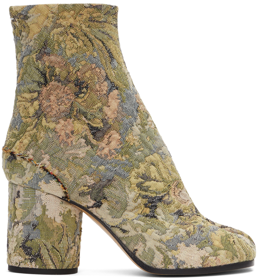 Maison Margiela: Green Tapestry Tabi Boots | SSENSE Canada