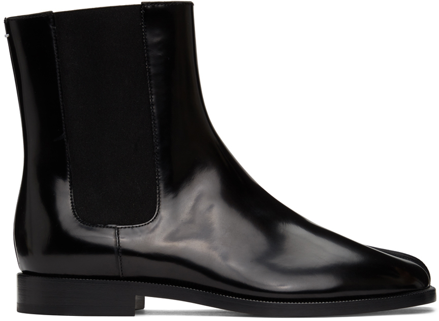 Maison Margiela: Black Patent Tabi Chelsea Boots | SSENSE Canada