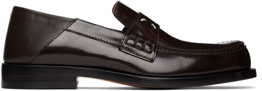 Brown Patent Stitch Camden Loafers by Maison Margiela on Sale