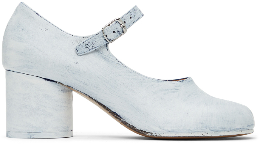 Maison Margiela Blue Painted Vintage Tabi Mary-jane Heels In H9039 Blue Delft/whi | ModeSens