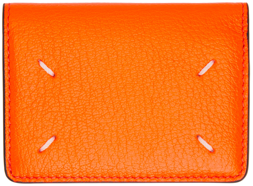 Maison Margiela Orange Leather Wallet In T3159 Orange Popsicl