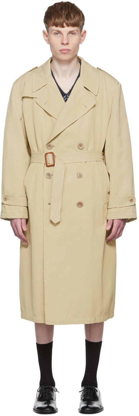 Mens Clothing Coats Raincoats and trench coats Maison Margiela Wool Trench Coat in Natural for Men 